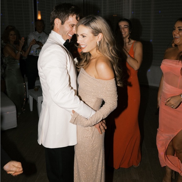 MESHKI Marcel Off Shoulder Diamante Maxi Dress - Nude (retail $185) in S - Picture 7 of 13